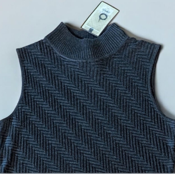 NWT Dana Buchman Sleeveless Dark Grey Mock Neck Dressy Herringbone Tank Med - Picture 1 of 5